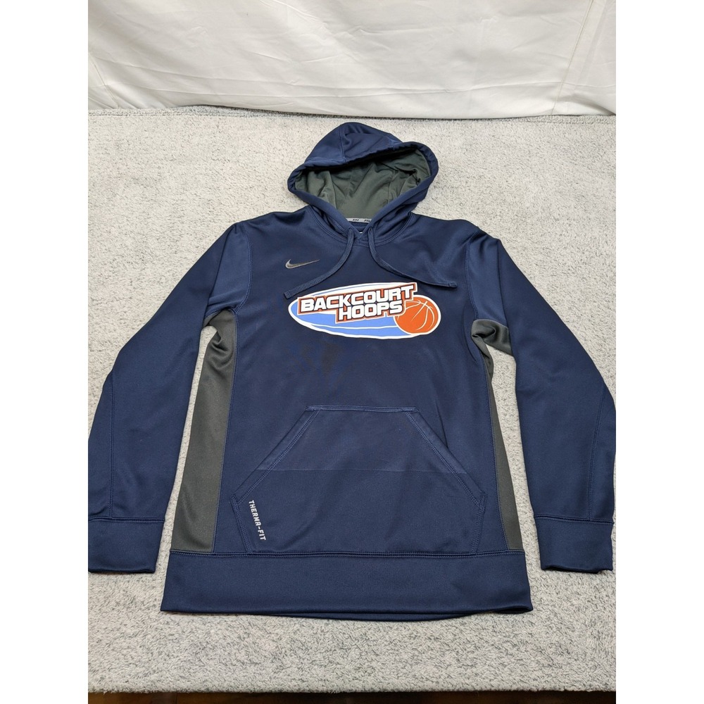 Nike Therma-Fit Hoodie Men's Small Backcourt Hoops Navy Blue Pullover Sweatshirt